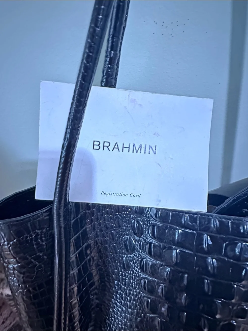 Authentic Brahmin Black Croc-Embossed Tote Bag